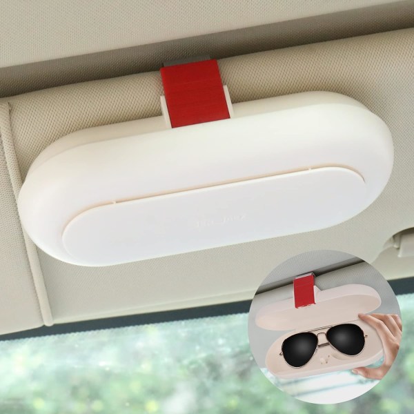 1pcs White Car Glasses Case, Extendable Sun Visor Sunglasses