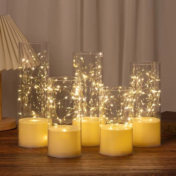 Transparent Glass Star LED Light Lamp with Simulated Wax Base, Suitable for Bedroom, Dining Table, Wedding Party Soft Lighting Background