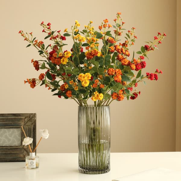 5 lange grene små roser, rosensimuleringsblomster, silkeblomster