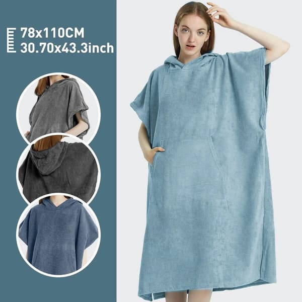 Hurtigtørrende Mikrofiber Badekåbe Poncho 70x110cm - Blød, Let & Absorberende Blå Blå Blue