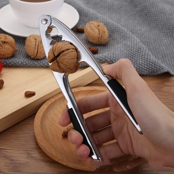 Metal Nutcracker Nutcracker Opener with Rubber Grip Heavy Duty Nutcracker Kitchen Accessory Non-Slip Seafood Nutcracker Chrome Silver