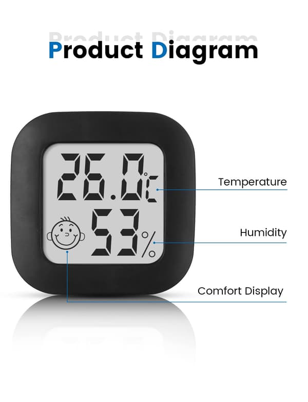 Mini Digitalt Termometer Hygrometer med Høy Nøyaktighet, Innendørs