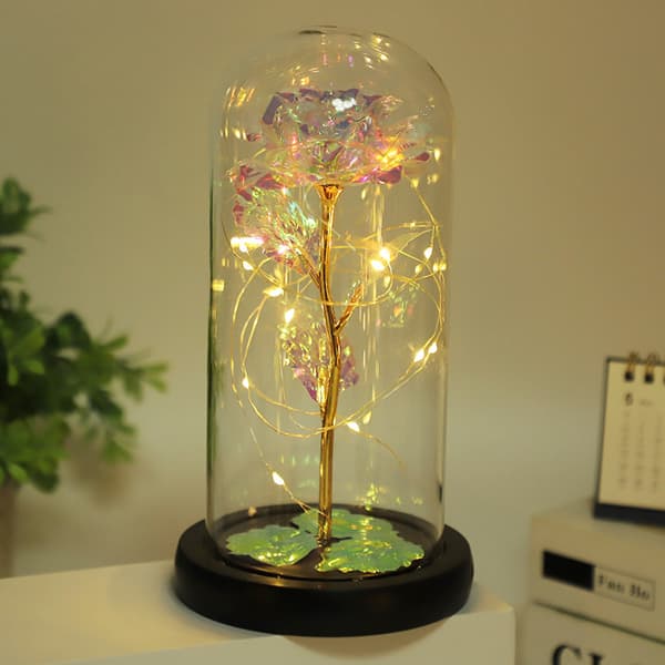 #Kunstig roseblomst i glaskuppel Forever Rose med LED-belysning#