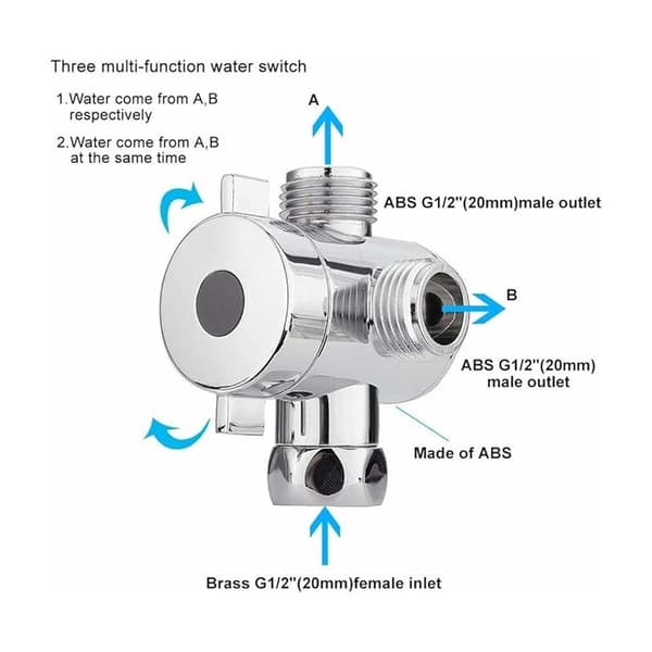 Multifunksjonell 3-veis dusjhodeavleder dusjarmholder dusjhodeadapter G1/2 tommer 3-veis adapterventil toalett dusj servant reservedeler
