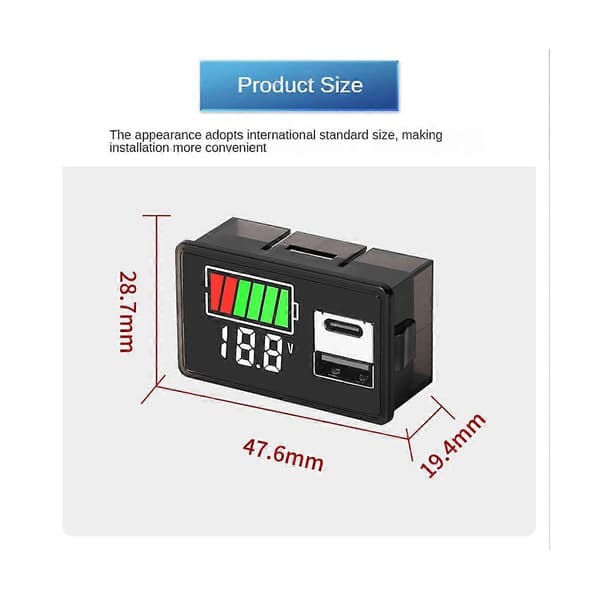 Batteriopladningsniveauindikator Lithiumbatterikapacitetsmåler Testdisplay LED-tester Voltmeter, USA