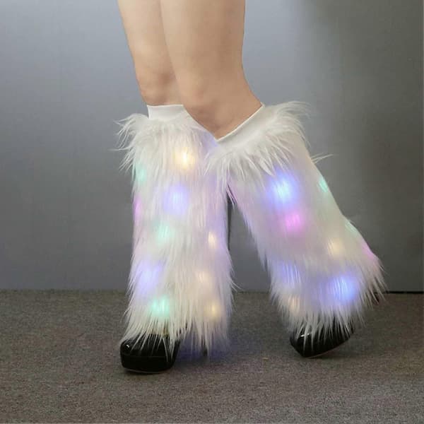 1 par kvinders efterår vinter LED lys fluffy benvarmere imiteret pels støvleovertræk plys elastiske bensokker tilbehør 30cm 30cm
