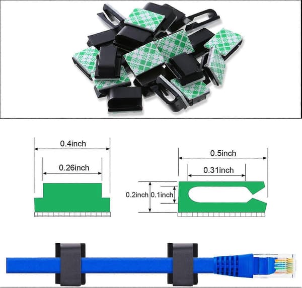 100 Stykker Selvklæbende Kabelklemmer Ledningsklemmer Kabelhåndtering Ledningsholder (13 X 10 Mm, Sort)