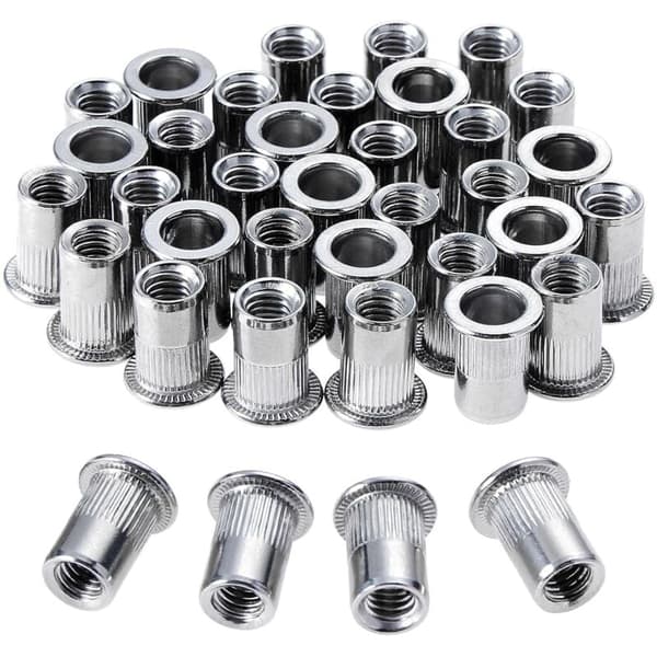 100 stk M6 Rustfrie Nagleflensmuttere med Flat Gjenge