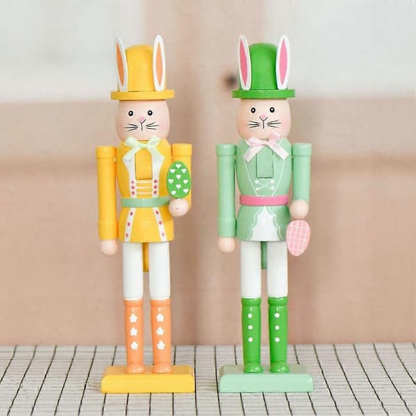 Easter Bunny Nutcracker Figures Decor, Christmas Doll Ornament for Home, Easter Gift Basket Filling Yellow Yellow