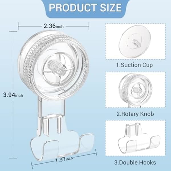 Luxear Suction Cup Hook 2-pack - Up to 3kg, Waterproof for Razor/Bathroom (Transparent) - 2-pack