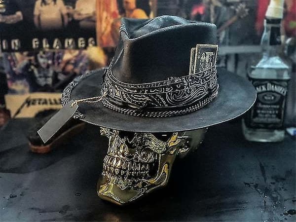 Cowboyhat til mænd, punkstil, western cowboyhat, dødningehovedhat
