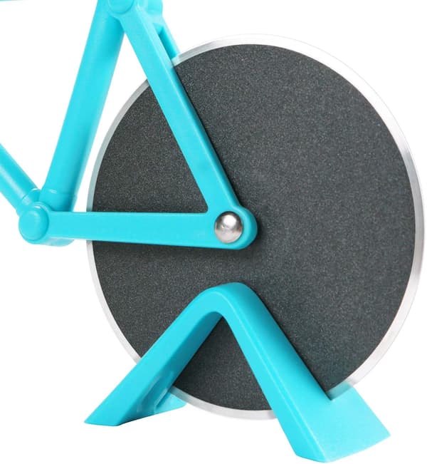 Himmelblå cykelformet pizzaskærer, pizzaskærer, rustfri non-stick hjul, med fast ramme, (19cm*12cm*4cm) 1 stk