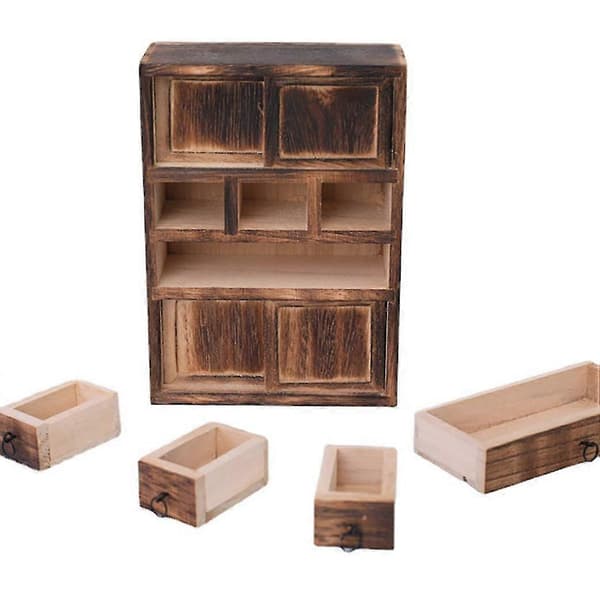 1/12 Dukkehus Miniature Køkken Retro Træskab Kiste