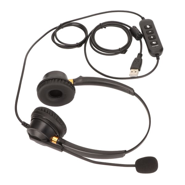 USB Business Headset ENC Noise Cancelling Binaural Wired Office Headphone with Speaker Volume Adjustment Microphone Mute