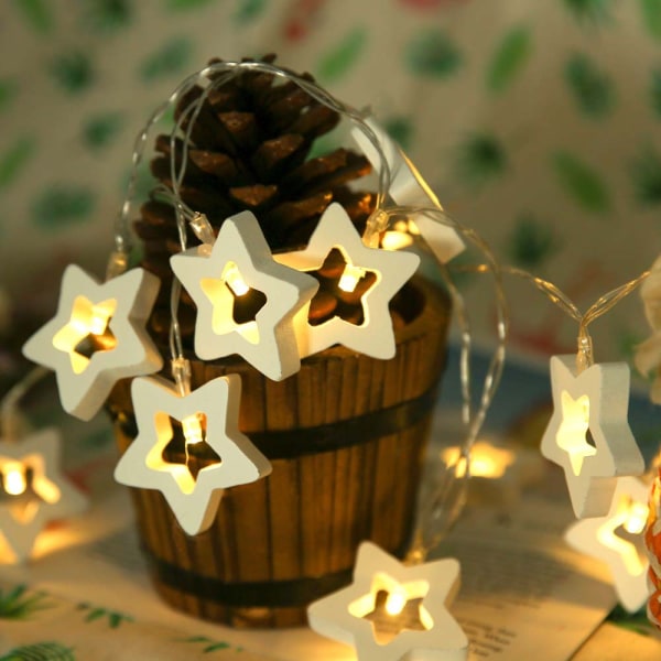10 ljus trä Pentagram Holiday Dekoration String Lights