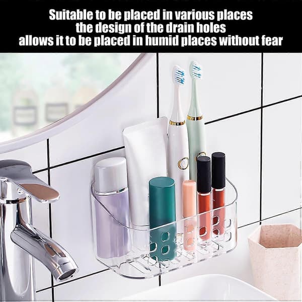 1 Piece Transparent Wall-Mounted Box, Bathroom Storage Rack, Perforated, Drainable Storage Box, Large Capacity Shower Caddy