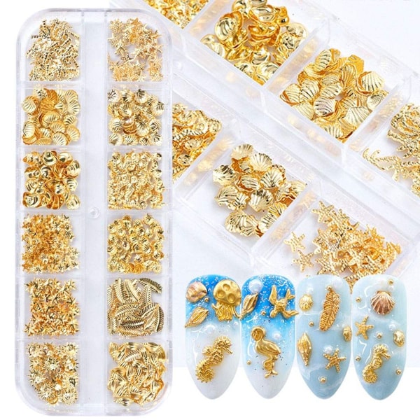 Nagelkonst Sequins Glitter Kit Nagelkonst Dekaler Nageltillbehör 3D Guld Nagelkonst Dekoration