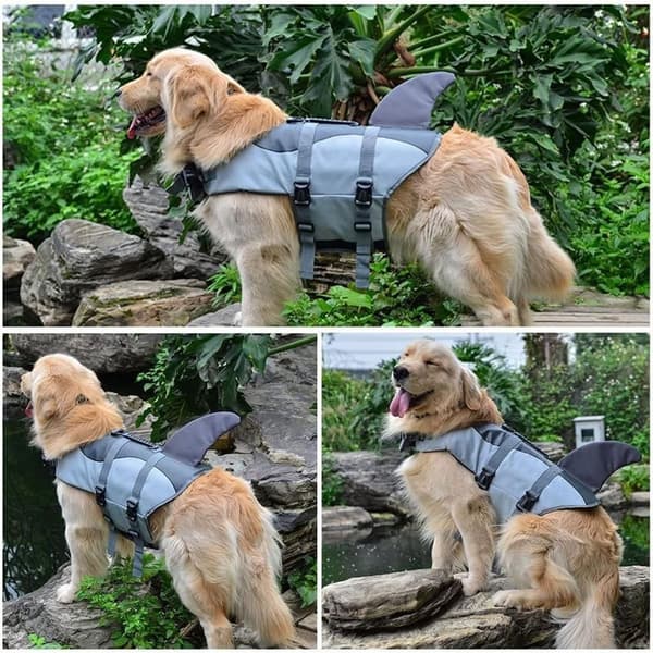 Hundfrakker Kæledyr Hund Redningsvest Redningsvest Badedragt-M (Grå)