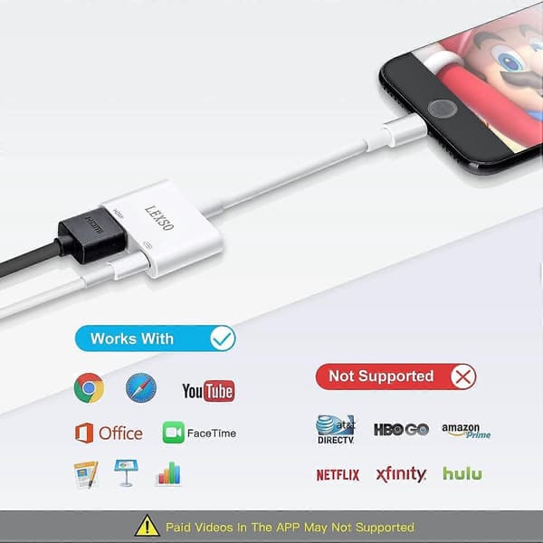 Apple Lightning til HDMI-adapter, Digital AV-dongle, 1080P synkroniseringskabel til iPhone, iPad, iPod til TV/projektor/skærm, MFi-certificeret video