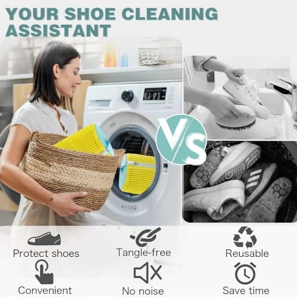2-pack shoe wash bag with microfiber lining and zipper, reusable sneaker laundry bag for washing machine and dryer, white White White