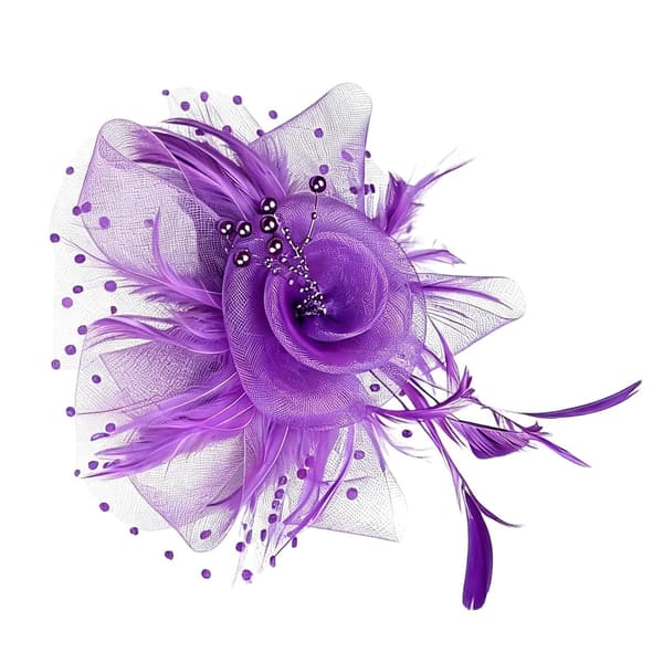 Fascinator til kvinder, pandebånd med blomster og slør lilla - violett