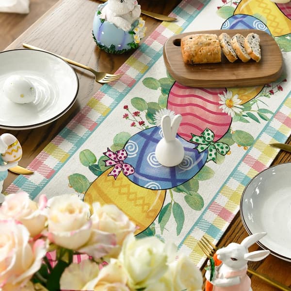 Buffalo Plaid Daisy Egg Påskebordduk, sesongbasert kjøkkenbordsdekor for innendørsfester 33x183 cm