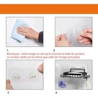 Self-Adhesive Soap Dish with 4 Hooks, Self-Adhesive Stainless Steel Soap and Sponge Holder for Bathroom, Kitchen - Black
