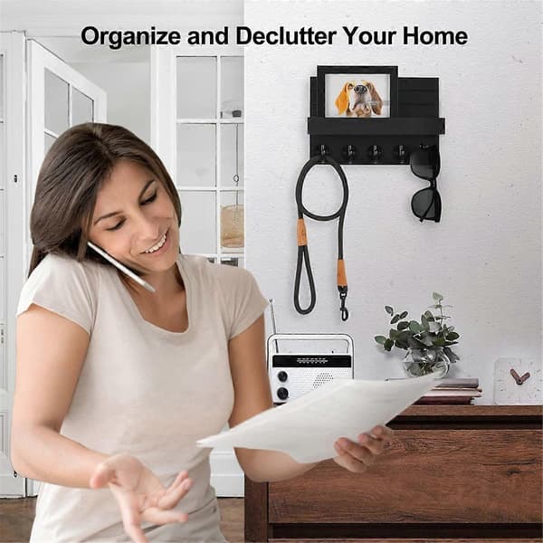 Key Holder for Wall, Decorative Key and Mail Holder with Shelf Features Large Hooks for Bags, Jackets, Umbrellas