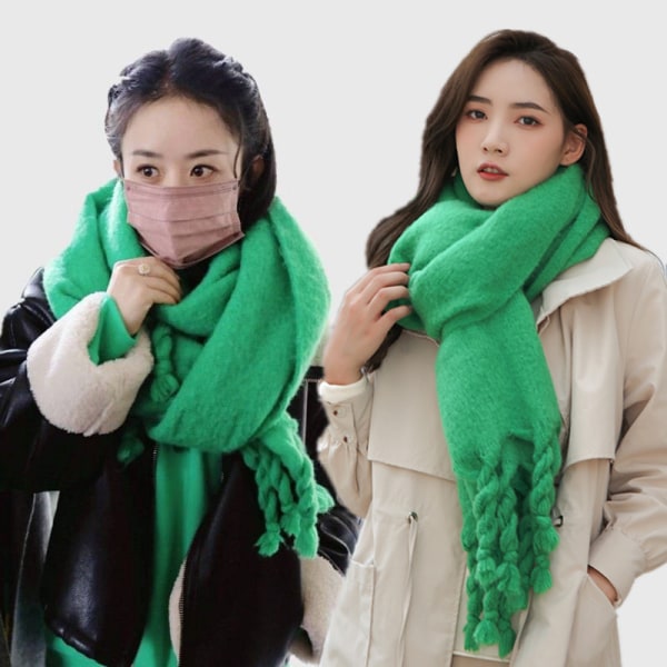 Scarf dam vinterförtjockning varm tjock tofs hundra med 2022 ny scarf herr höst och vinter rutig halsduk (grön)