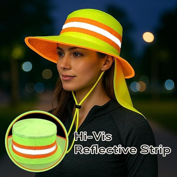 Solhat, beskyttelseshjelm til mænd, med nakkebeskyttelse, bred skygge, UV-beskyttelse (Neon Lime)