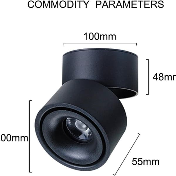 10W loftlampe, justerbar lampehus, indendørs brug, sort + kold hvid