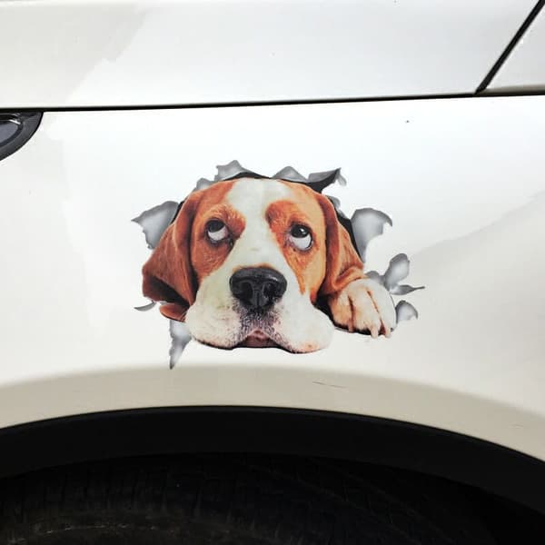 3D Cute Puppy Side Car Stickers Reflective Broken Body Paste Scratch Painting Contribution Cartoon Simulation Wall Window Sticker