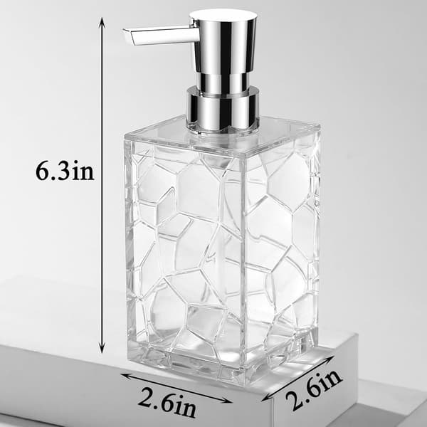 Clear Acrylic Soap Dispenser with Silver ABS Pump, Refillable 320ml Bathroom Kitchen Countertop for Dorm Office, Transparent 16x7cm