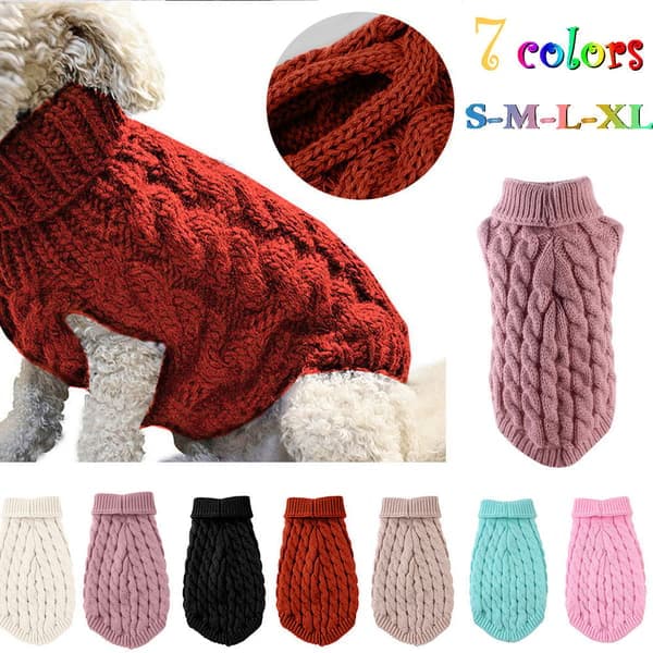 Ensfarvet kabelstrikket varm og behagelig hundesweater, stilfuld til efterår og vinter. L [Ho]