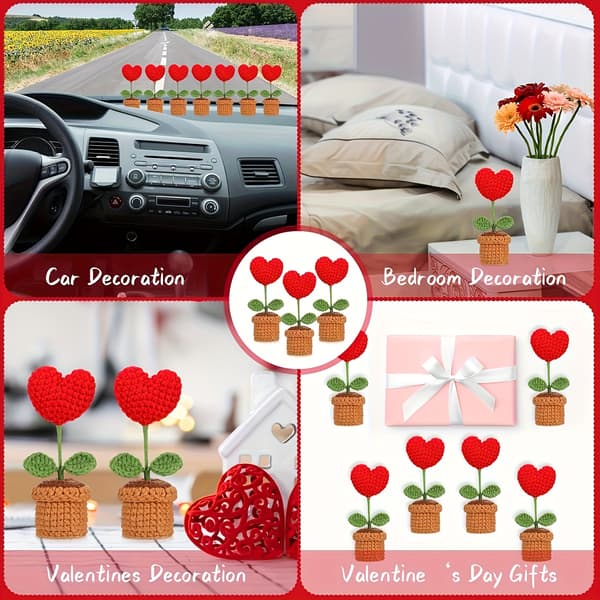 Hjerteformet kunstig rose i vevd potte, rød polyesterblomstdekor for Valentinsdag, Morsdag, hjem