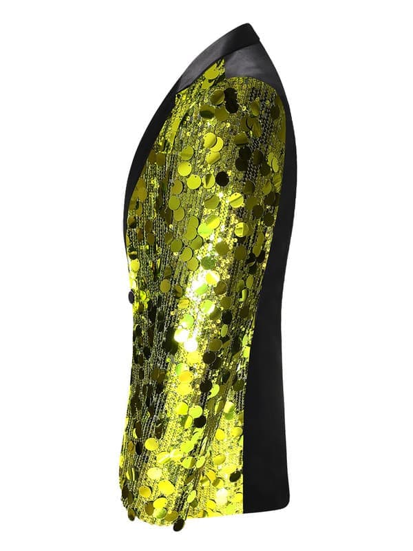 Men's Sequin Blazer, One Button Slim Fit Sequin Jacket Yellow 46 Yellow 46