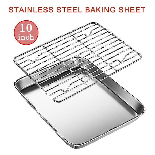 2-pack Baking Pans with Rack, Small Stainless Steel Baking Sheet with Cooling Rack, 25 cm & 23 cm
