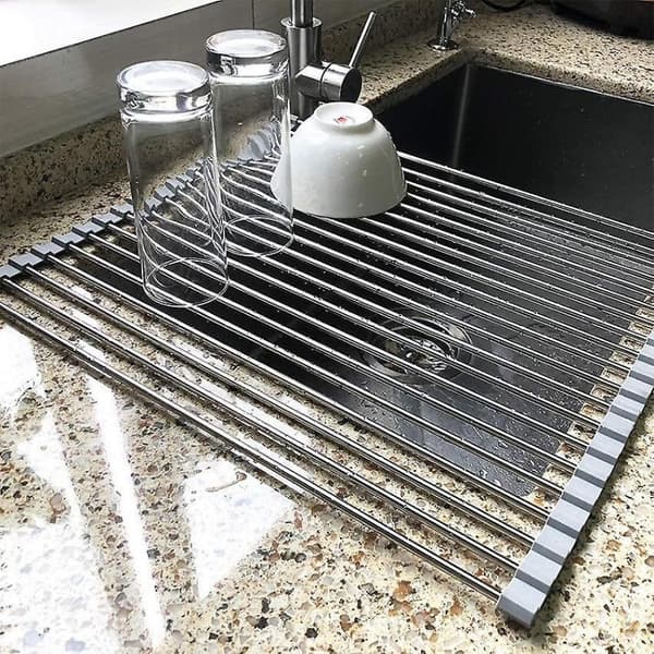 Rollable Stainless Steel Dish Drying Rack, Space-Saving Over-the-Sink for Kitchen Counter, 2-Pack 37 x 23 cm 2-Pack
