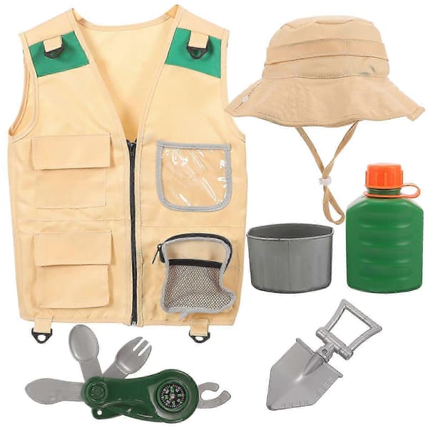 1 Set Kids Explorer Kit Väst Hatt Spade Vattenkokare Kompass Kit Barn Cosplay Explorer Kit