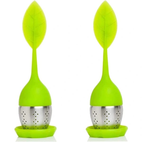 2 stk silikon teinfuser, teinfuser, tesil, med silikonhåndtak, moderne bladform, for tesiling