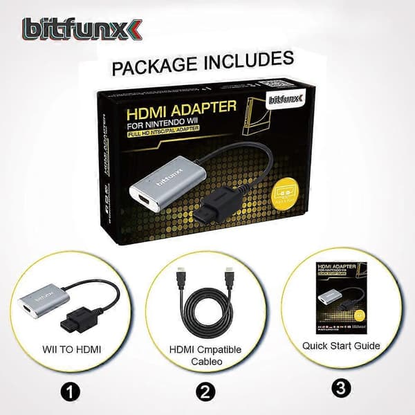 Bitfunx HDMI-adapter til Nintendo Wii NTSC PAL Retro Spillekonsoller HD-kabel Plug And Play