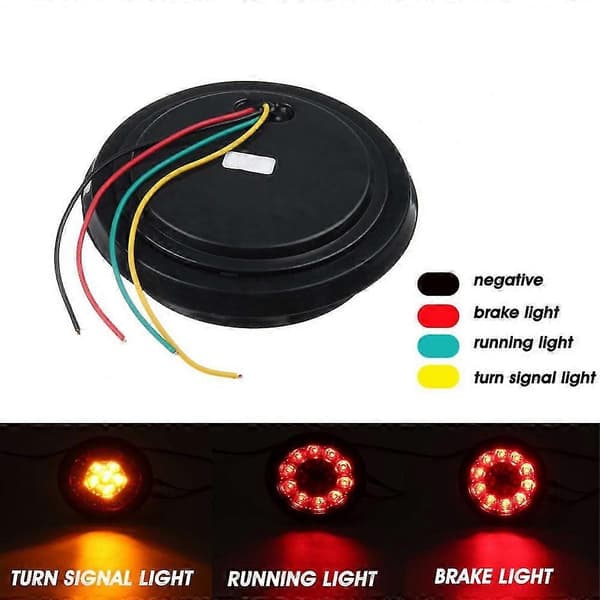 2 stk 16 LED tofargede baklys runde baklys kompatible med lastebiler bremsestopp