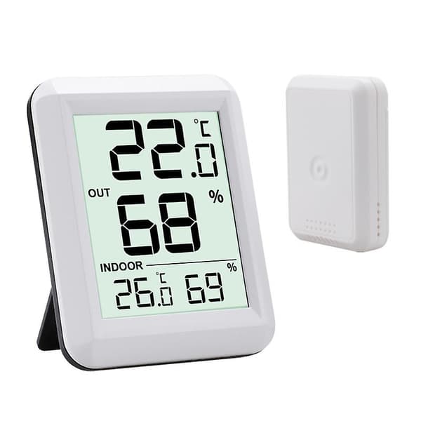 Trådløst indendørs og udendørs termometer og hygrometer med hvid sensor
