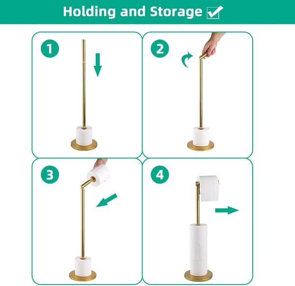Toiletpapirholder i rustfrit stål, 5 ruller med tung base, rustfri, 15x56cm, Guld