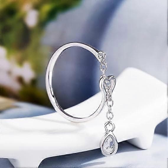 Hjerte Evighedskæde Statement Ring til Kvinder Piger 925 Sølvbelagt Imitation Dråbeformet Diamant