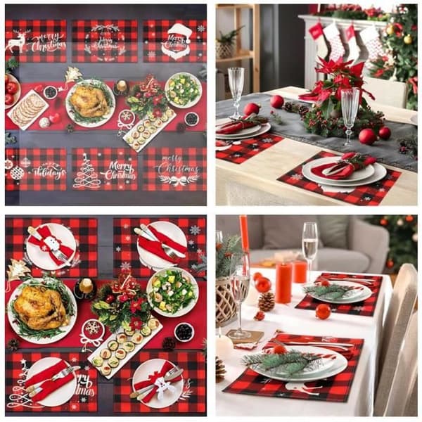 Christmas Placemat Set of 6 - Waterproof - Snowflake Pattern - Linen Insulating Pad