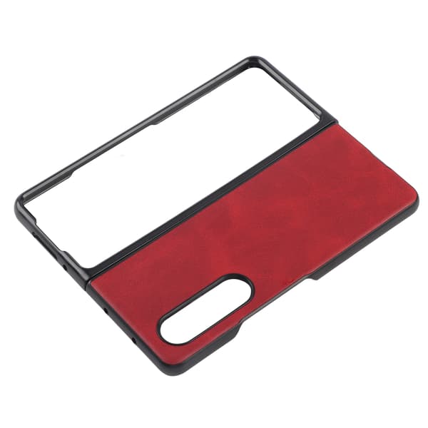 Hard Leather Case for Samsung Galaxy Z Fold 3 Mobile Phone Anti-scratch Shockproof Cover Red