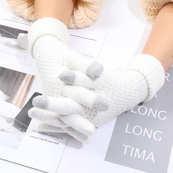 2 par dame vinter touch screen handsker termisk fleeceforede strikhandsker elastisk manchet vinterhandsker