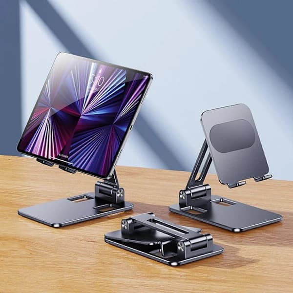 Mobile Phone Stand Holder for Desk Adjustable Foldable Flexible Phone Cradle Tablet Vertical Stand for Desk Silver