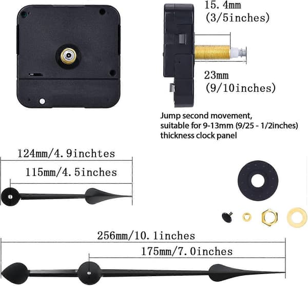 Clock Movement with Long Shaft, High Torque, 7 Inch Pointed Hands (FMY)